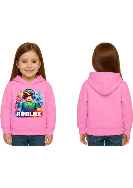 Unisex Roblox Baskılı Çocuk Swaetshirt Baskılı Kapüşonlu 3 Iplik Şardonlu