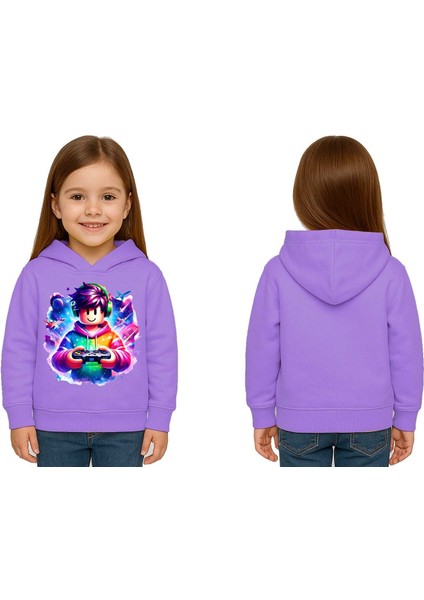 Unisex Roblox Baskılı Çocuk Swaetshirt Baskılı Kapüşonlu 3 Iplik Şardonlu