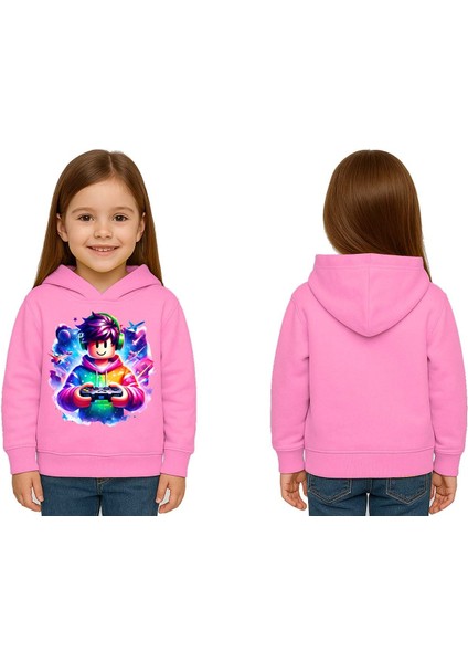 Unisex Roblox Baskılı Çocuk Swaetshirt Baskılı Kapüşonlu 3 Iplik Şardonlu