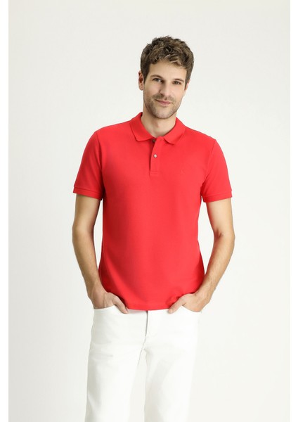 Slim Fit Dar Kesim Nakışlı Pamuk Polo Yaka Tişört