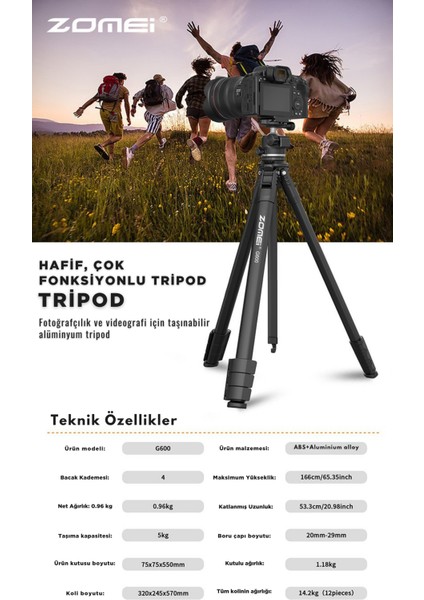 G600 Alüminyum Alaşım Taşınabilir Tripod