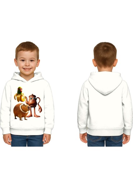 Unisex Brainrot Baskılı Çocuk Swaetshirt Kapüşonlu 3 Iplik Şardonlu