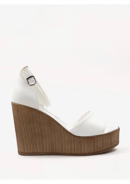 Kadın Verla Beyaz Tek Bant Yüksek Dolgu Taban Ayakkabı fiyatları
