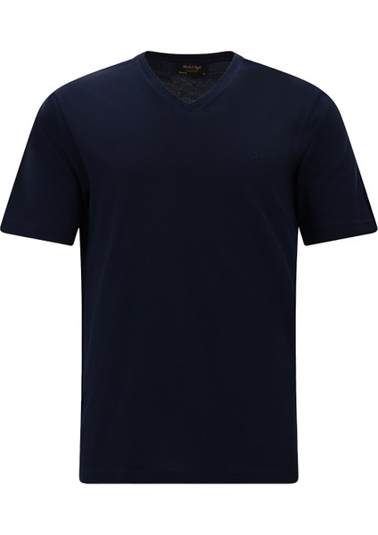 V Yaka Regular Fit Nakışlı Pamuklu T-Shirt