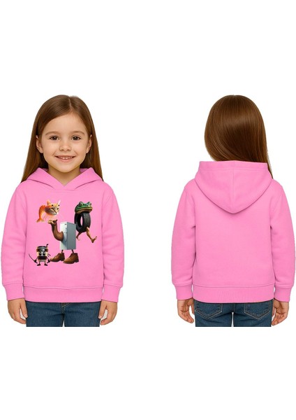 Unisex Brainrot Baskılı Çocuk Swaetshirt Kapüşonlu 3 Iplik Şardonlu