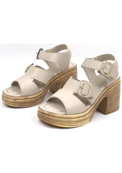 Kadın Ibiza Krem Ortopedik Iç Taban Platform Topuk Sandalet