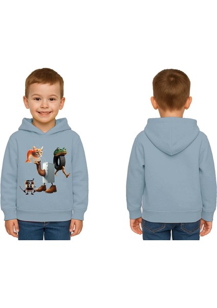 Unisex Brainrot Baskılı Çocuk Swaetshirt Kapüşonlu 3 Iplik Şardonlu