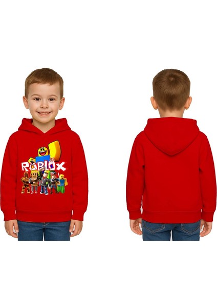 Unisex Roblox Baskılı Çocuk Swaetshirt Baskılı Kapüşonlu 3 Iplik Şardonlu