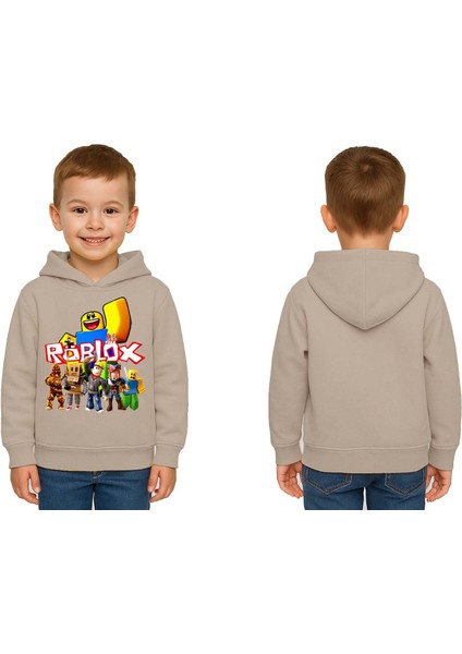 Unisex Roblox Baskılı Çocuk Swaetshirt Baskılı Kapüşonlu 3 Iplik Şardonlu