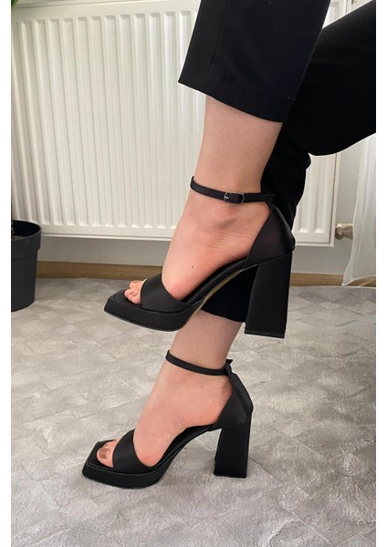 Kadın Verlino Siyah Saten Tek Bantlı Bantlı Bilektan Bağlamalı 10 cm Platfom Topuklu Aykkabı modelleri
