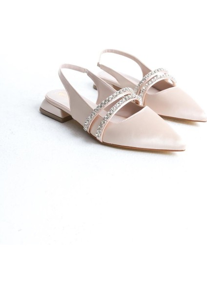 Kadın Linda Krem Saten Iki Sıra Taşlı Arkası Acık 2 cm Topuklu Sivri Burun Babet fırsatları