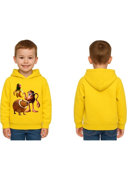 Unisex Brainrot Baskılı Çocuk Swaetshirt Kapüşonlu 3 Iplik Şardonlu