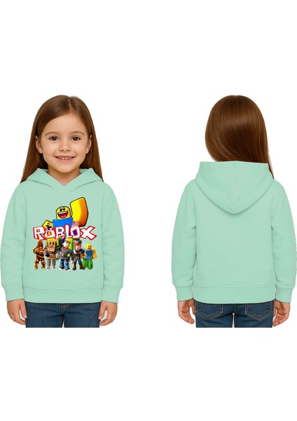 Unisex Roblox Baskılı Çocuk Swaetshirt Baskılı Kapüşonlu 3 Iplik Şardonlu