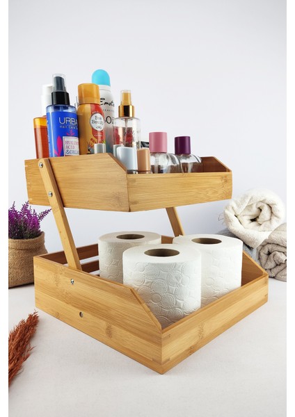Iki Katlı Bambu Banyo ve Makyaj Organizer Düzenleyici Kahverengi fiyatları