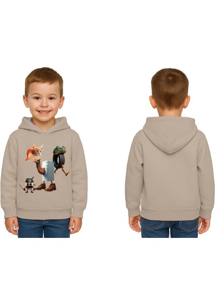 Unisex Brainrot Baskılı Çocuk Swaetshirt Kapüşonlu 3 Iplik Şardonlu