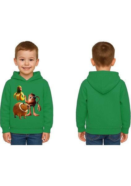 Unisex Brainrot Baskılı Çocuk Swaetshirt Kapüşonlu 3 Iplik Şardonlu