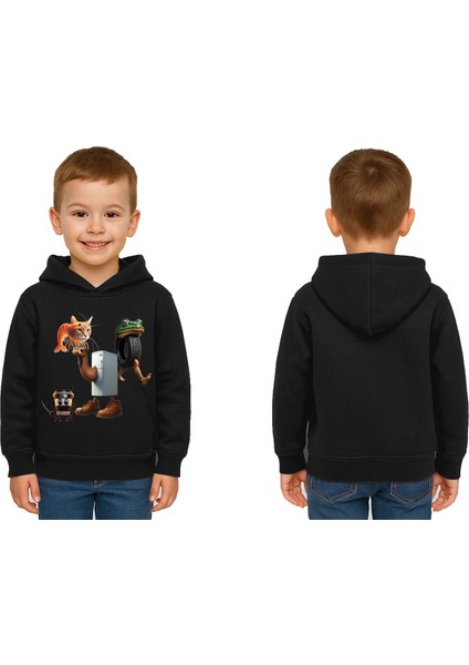 Unisex Brainrot Baskılı Çocuk Swaetshirt Kapüşonlu 3 Iplik Şardonlu