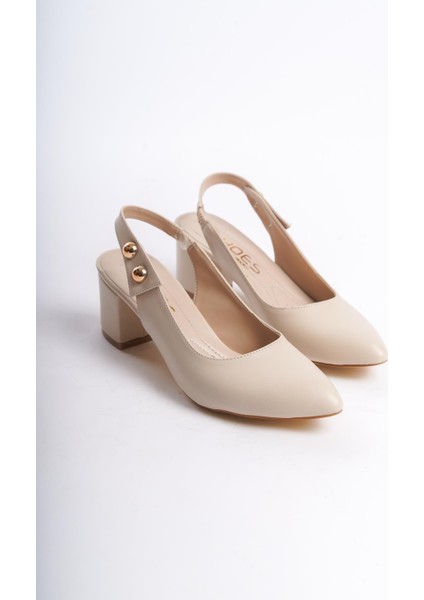 Kadın Rudy Krem Cilt Arkası Acık 6 cm Kalın Topuklu Ayakkabı fırsatları