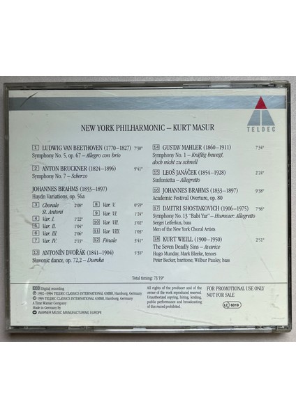 New York Philharmonic, Kurt Masur European Tour 1995 CD (Orijinal Dönem Baskı Cd) fiyatları