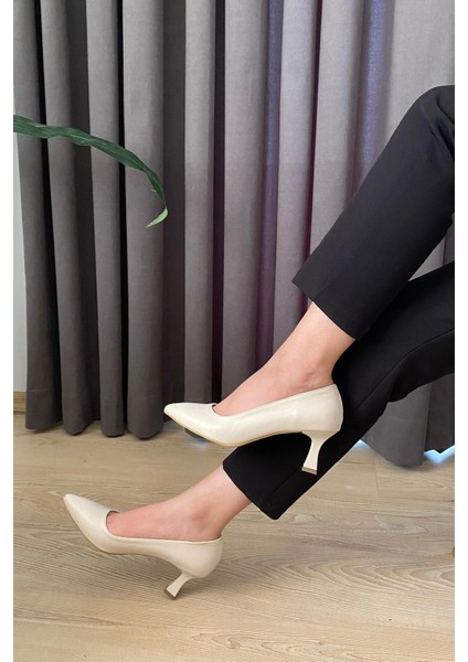 Kadın Sity Krem Cilt 6 cm Ince Topuklu Stiletto modelleri