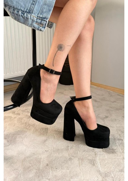 Kadın Sophia Siyah Süet 15 cm Platform Topuklu Ayakkabı indirimleri