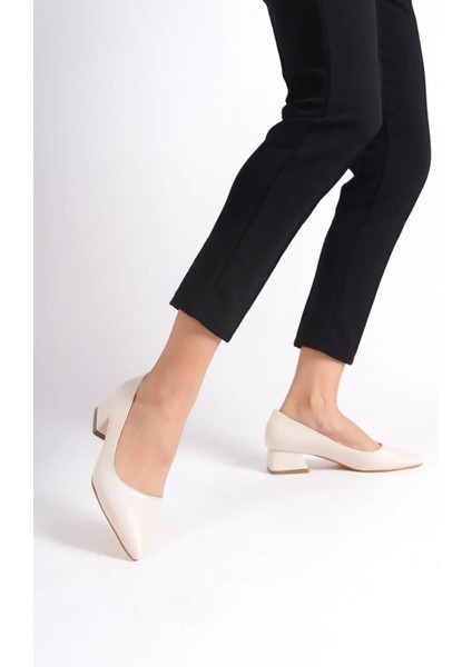 Kadın Mora Krem 3,5 cm Kalın Topuklu Ayakkabı fiyatları