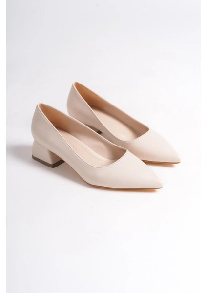 Kadın Mora Krem 3,5 cm Kalın Topuklu Ayakkabı fırsatları