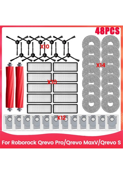 48PCS Fırça Filtre Toz Torbası ve Paspas Kumaş Kiti Roborock Qrevo Pro Qrevo Maxv Qrevo S Elektrikli Süpürge Yedek Parçaları (Yurt Dışından)