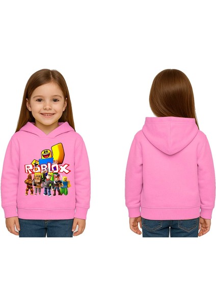 Unisex Roblox Baskılı Çocuk Swaetshirt Baskılı Kapüşonlu 3 Iplik Şardonlu