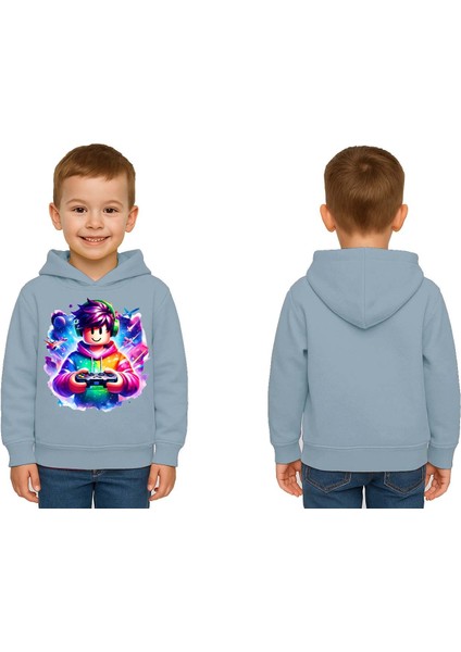 Unisex Roblox Baskılı Çocuk Swaetshirt Baskılı Kapüşonlu 3 Iplik Şardonlu