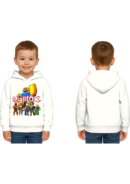 Unisex Roblox Baskılı Çocuk Swaetshirt Baskılı Kapüşonlu 3 Iplik Şardonlu