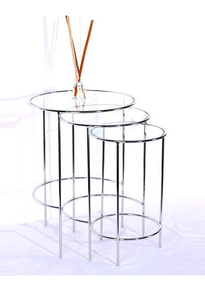 Elysia Krom Yuvarlak 3’lü Zigon Yan Sehpa – Modern ve Zarif Tasarım