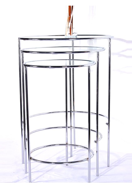 Elysia Krom Yuvarlak 3’lü Zigon Yan Sehpa – Modern ve Zarif Tasarım modelleri