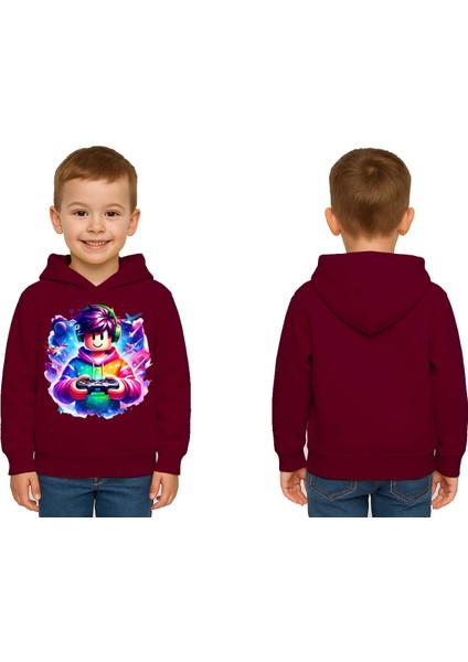 Unisex Roblox Baskılı Çocuk Swaetshirt Baskılı Kapüşonlu 3 Iplik Şardonlu