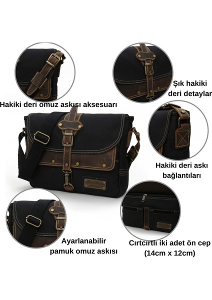 4047 Antiochia Hakiki Deri Siyah Kahve Omuz Postacı Okul Suya Dayanıklı Mumlu Kanvas Laptop Çantası fırsatları