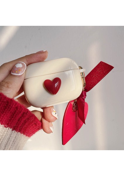 Airpods Pro 3. Nesil Uyumlu Kırmızı Kalp Desen Silikon Koruma Kılıf ( 2025 ) modelleri