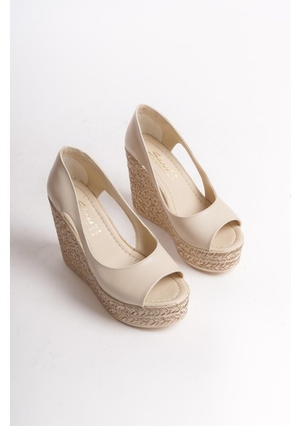 Kadın Beleon Krem Cilt 11 cm Platfomlu Dolgu Topuklu Ayakkabı fırsatları