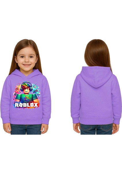 Unisex Roblox Baskılı Çocuk Swaetshirt Baskılı Kapüşonlu 3 Iplik Şardonlu