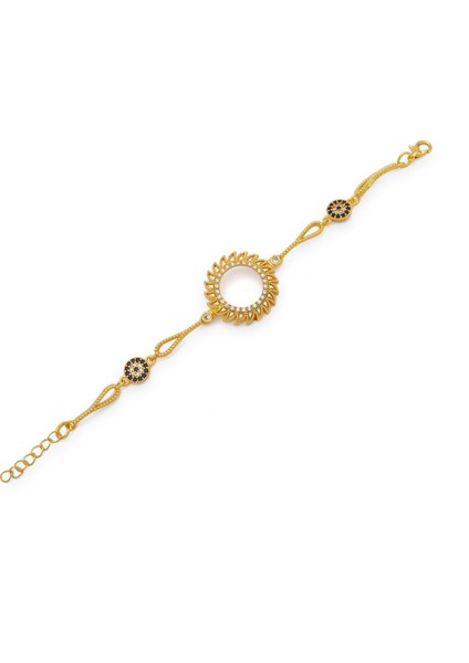 altın kaplama güneş model nazar boncuklu çeyrek çerçeveli bileklik blk-1218