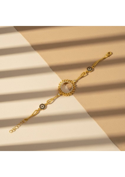 altın kaplama güneş model nazar boncuklu çeyrek çerçeveli bileklik blk-1218 fırsatları