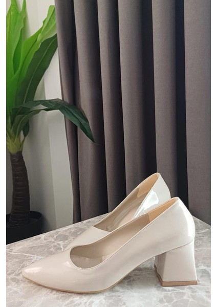 Kadın Nova Krem Rugan 6,5 cm Kalın Topuklu Stiletto modelleri