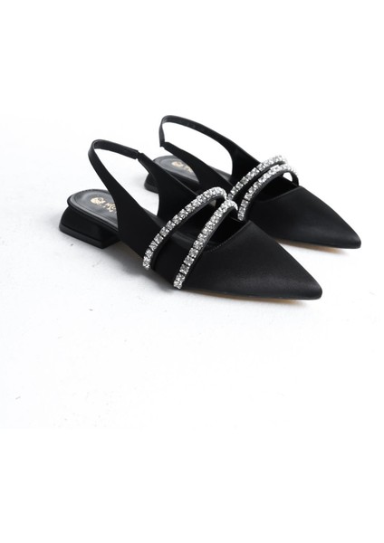 Kadın Linda Siyah Saten Iki Sıra Taşlı Arkası Acık 2 cm Topuklu Sivri Burun Babet fırsatları