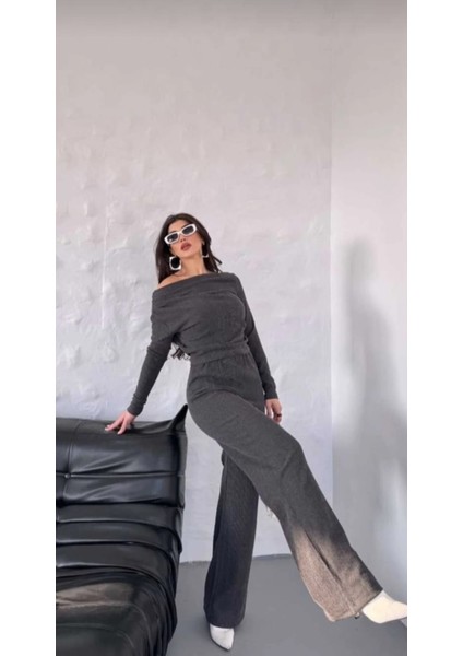 Kadın Alt-Üst Tek Omuzu Açık Modern Şık Pantolon-Bluz Takım