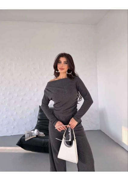 Kadın Alt-Üst Tek Omuzu Açık Modern Şık Pantolon-Bluz Takım modelleri