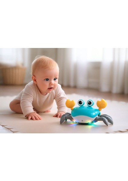 Sensörlü Emekleme Destekli Işıklı & Sesli–müzikli Akıllı Yengeç Oyuncağı (3+ Ay)" fırsatları