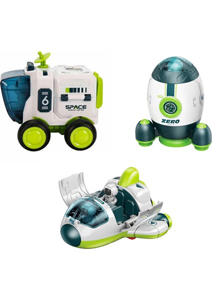 Uzay Seti Astronotlu Uzay Arabası Uzay Roketi Uzay Mekiği 3 Lü Uzay Istasyonu Oyuncak Seti 11 cm