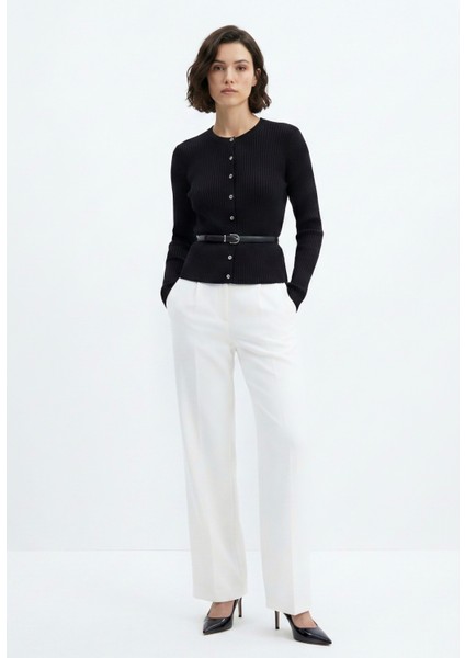 Kadın Düğmeli Kemer Detaylı Triko Kazak