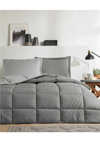 %100 Pamuk (Çarşafı Lastikli) Çift Kişilik Yatak Seti-Colourist Kül Gri Silver