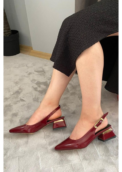 Kadın Karmi Bordo Rugan Arkası Acık Sivri Burun 4 cm Kalın Topuklu Ayakkabı fırsatları