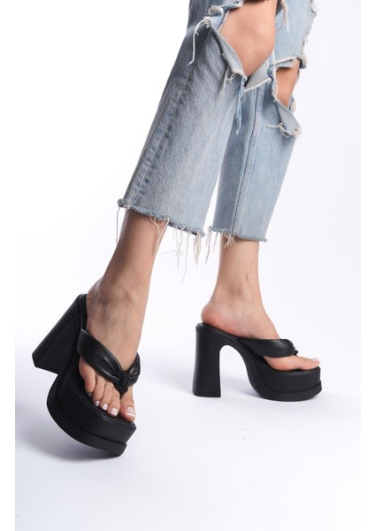 Kadın Geyala Siyah Parmak Arası (12 cm ) Platform Topuklu Terlik fiyatları